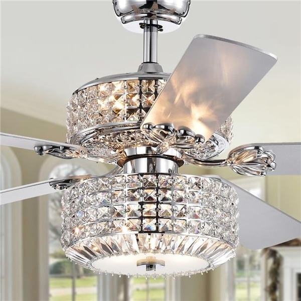 Warehouse Of Tiffany CFL-8372REMO-CHD 52 in. Walter Dual Lamp Lighted Ceiling Fan with Crystal Shades; Chrome CFL-8372REMO/CHD - main